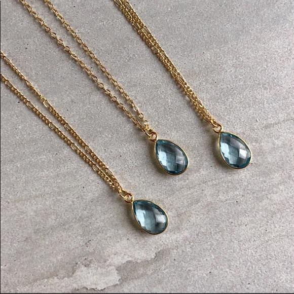 ✨🌟Blue Hydro Topaz Necklace 22K Gold Plated Chain - Picture 5 of 7